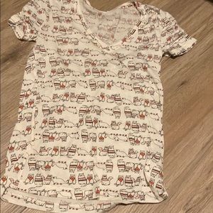 Cream colored cat print v neck